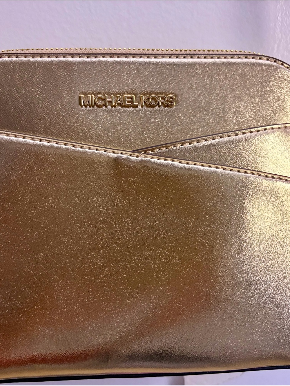Michael Kors Gold Metallic Leather Toiletry Bag